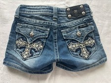 Miss Me Girls Size 10 Jean Shorts Blue Denim Cross JK5046H10 Embellished