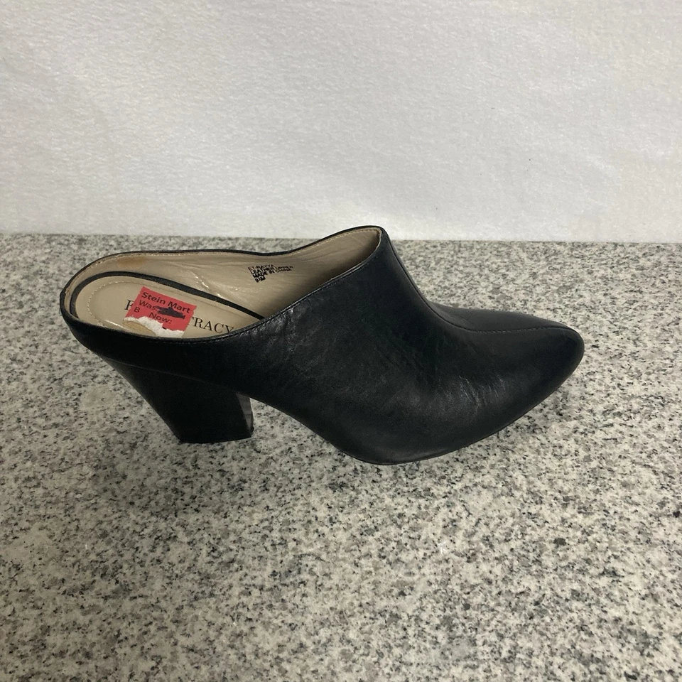 Ellen Tracy Damas Mula Slip On Tacones Apilados Cuero Negro Talla 9.5 Excelente Usado en Excelente Estado Foto 4 de 4