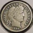 Silver Dime - Barber - 1898 (Most of very weak LIBERTY)