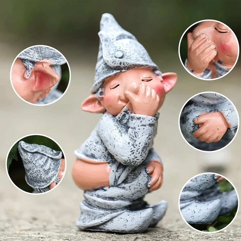 Statua Gnomo Ubriaco Svenuto Per Giardino - Decorazione Divertente In Resina Blu