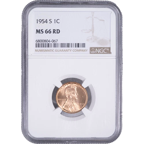 1954 S 1c Lincoln Wheat Cent ~ NGC MS 66 RD