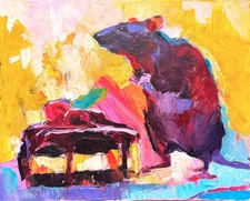 Funny rat Original acrylic Painting, rat eating cake  decorative Art