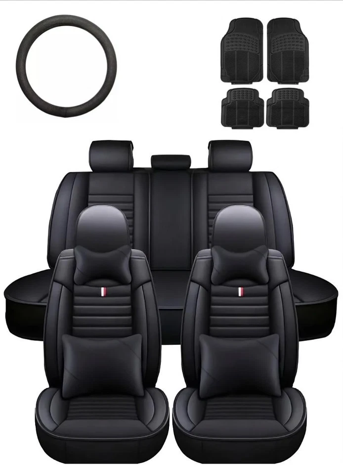 Funda Asiento Cojín Ajuste Personalizado Para Todos Peugeot Cuero Negro Lujo 5 Asientos Foto 2 de 4