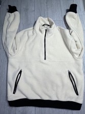 Vintage 90s Woolrich FleeceMen's Pullover Jacket Medium 1/4zip USA made cream.