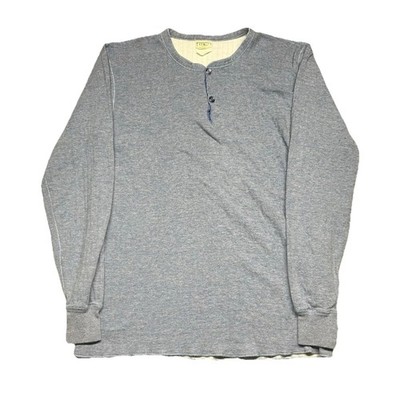 LL Bean River Driver Henley Shirt Men L Wool Blend Two Layer Blue USA Made