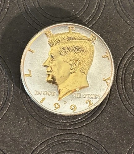 DANBURY MINT,    1992-D KENNEDY HALF DOLLAR, GOLD AND SILVER PLATED