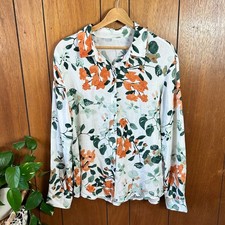 Womens Floral Print Button Down Shirt Long Sleeve Lightweight Casual Top M