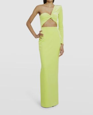 $2800 Alex Perry Women's Green Velvet Cutout One-Shoulder Harding Dress Size 8