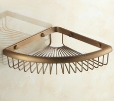 Antique Brass Wall Mounted Bathroom Large Corner Shower Storage Basket Pba510