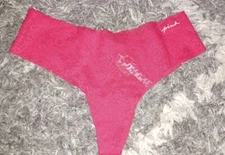 NeW Vs pink all over floral lace no show thong Panty Size medium red logo