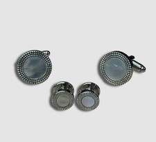 34 Bloomingdale's Men's Silver Engraved Circle Stud  Cufflink Set