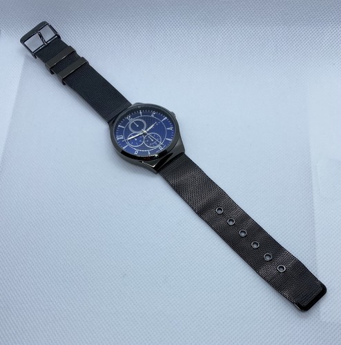 Synrgy Men's Watch Gunmetal Dark Blue Mesh Two-Piece Wristband Elegant Casual - Picture 5 of 7