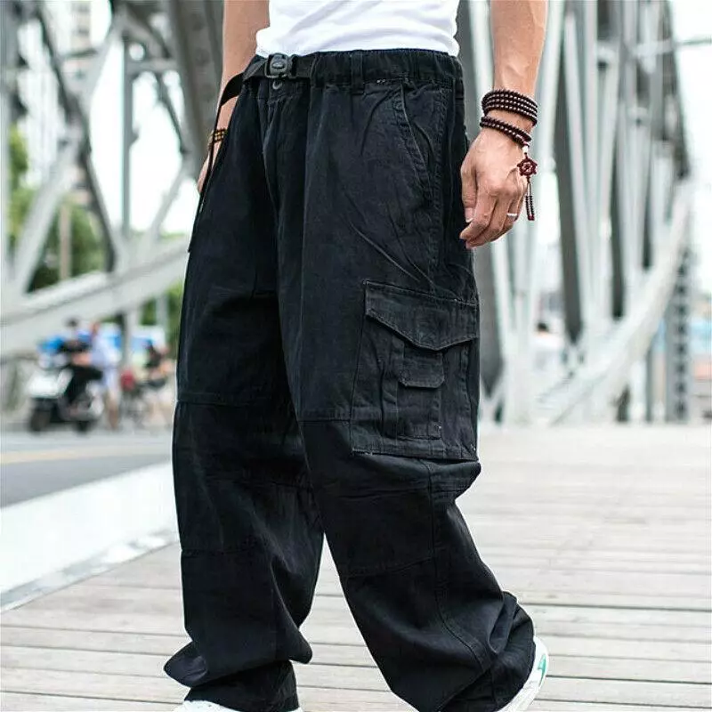 Men Baggy Pants Loose Cargo Trousers Hip Hop Pocket Dance Casual Big Size Pants