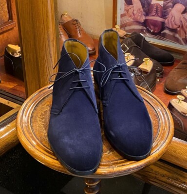 Men Handmade Blue Suede Leather Ankle High Lace Up Leather  display picture 2