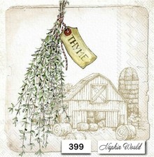  399 TWO Individual Paper LUNCHEON Decoupage Napkins - THYME HERB LEAVES FARM