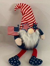 NEW WEIGHTED BOTTOM SHELF SITTING PLUSH PATRIOTIC GNOME 18" JULY 4 HOME DECOR