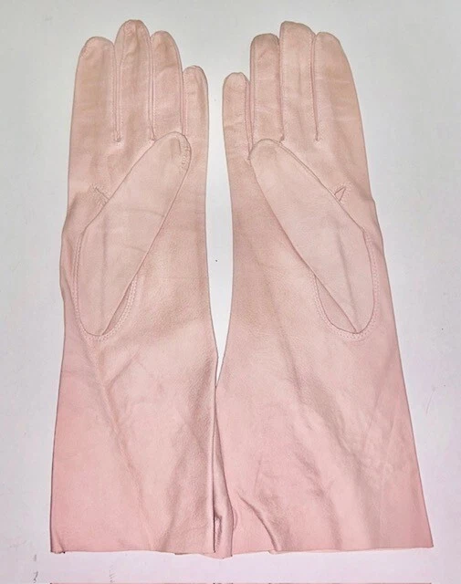 5 prs Vintage Kid Leather Gloves Long 6 1/2 - 7 Pink Ivory Beige 1940's Stamped - Image 3 of 4