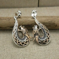 Sterling Silver & Bronze Celtic Dragon EARRINGS Black CZs by Keith Jack Boxed