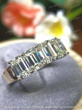 3Ct Emerald Cut Lab-Created Diamond 14k White Gold Plated 5 Stone Wedding Ring