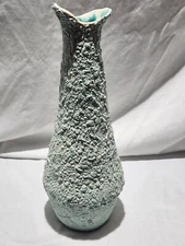 Vintage Royal Haeger? Mid Century Modern Vase Blue White Popcorn Glaze Cracked