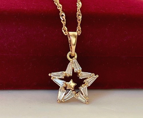 Collier Femme Plaqué Or Rose - Pendentif étoile En Cristal - Longueur Ajustable 46-50 Cm