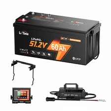 LiTime 48V 60Ah COM Lithium Golf Cart Battery with 58.4V 18A Charger+Monitor Set