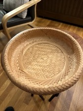 Bamboo Double Wall Woven Bamboo Basket Circle Handmade Straw Wood Vintage