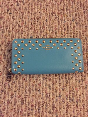 AUTHENTIC COACH Studded Zip Around Long Wallet Leather | eBay