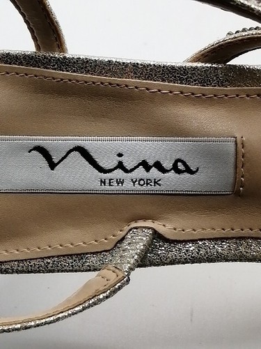 Nina New York Womens Sandals Silver Rhinestone Shoe Slingback High Heel 6 NEW - Picture 9 of 11