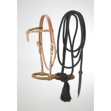 Western Natural Leather Brow-band Style Headstall with Bosal and Mecate Reins
