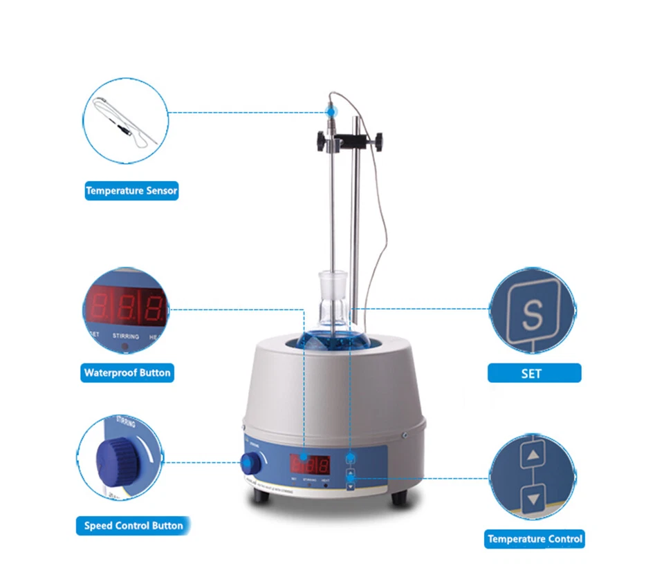 Digital Heating Mantle Stirrer 500ml w/ Probe 250W Magnetic Stirrer Heating - Image 3 of 4