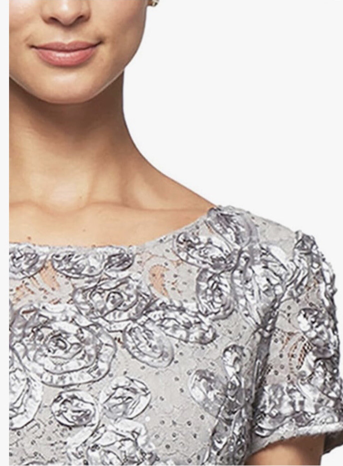 Alex Evenings 18 Rosette Lace Formal Short Cap Sleeve Dress Sequins Retail $279 | eBay Alex Evenings 18 Rosette Lace Formal Short Cap Sleeve Dress Sequins Retail $279 | eBay