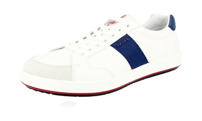 PRADA Leder LINEA ROSSA Sneaker - 4E3113 - Weiss Blau Bluette - NEU -  7,5 41,5