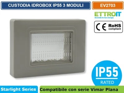 ETTROIT PLACCA COPERTURA STAGNA 3M IDROBOX 3 MODULI IP55 COMPATIBILE SERIE VIMAR PLANA