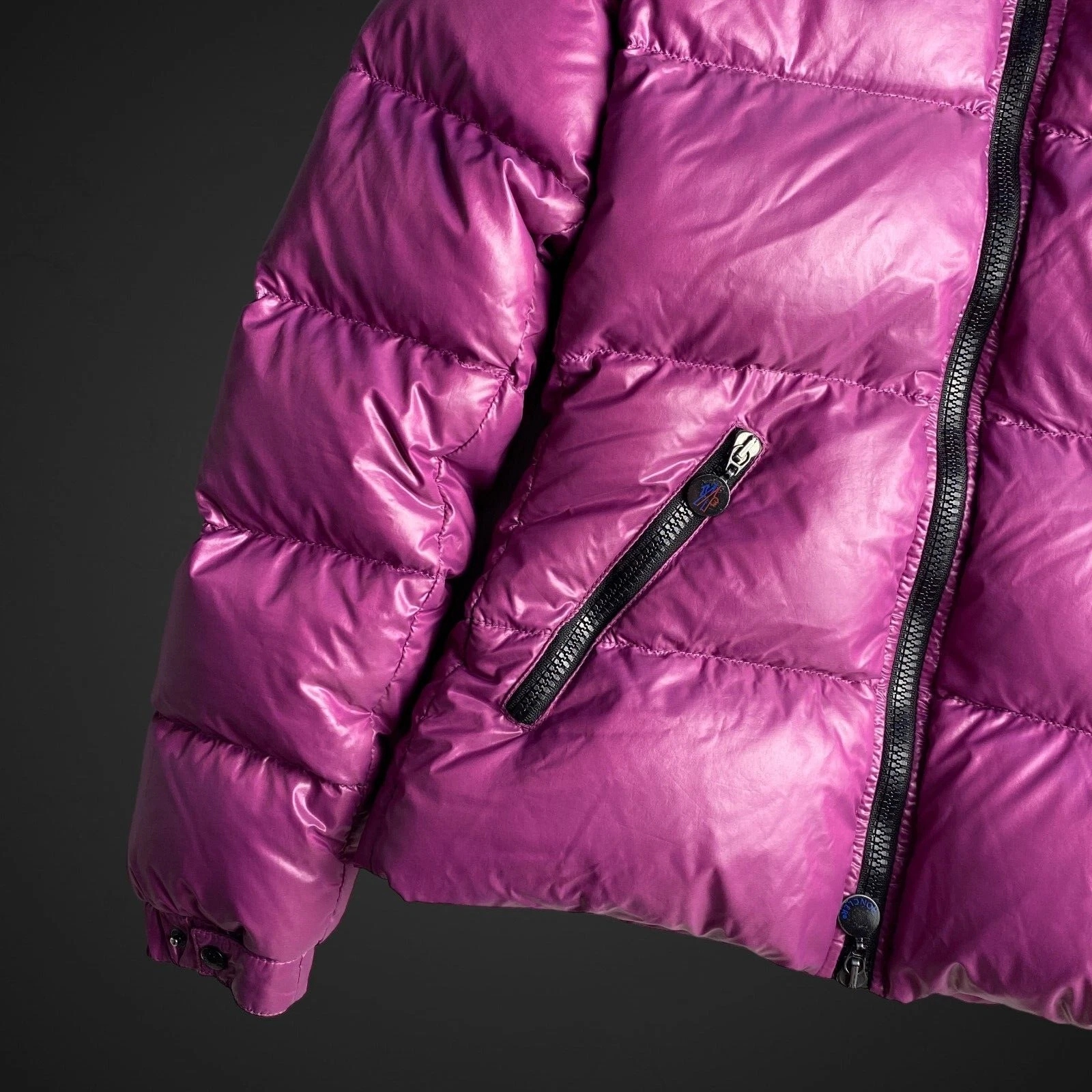 MONCLER BADIA Piumino Vintage Viola Donna con Toppa Grande Taglia 1 XS S