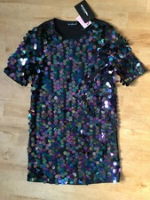 Brand New Womens PRETTYLITTLETHING Black Sequin Party Dress.Size UK 8. 