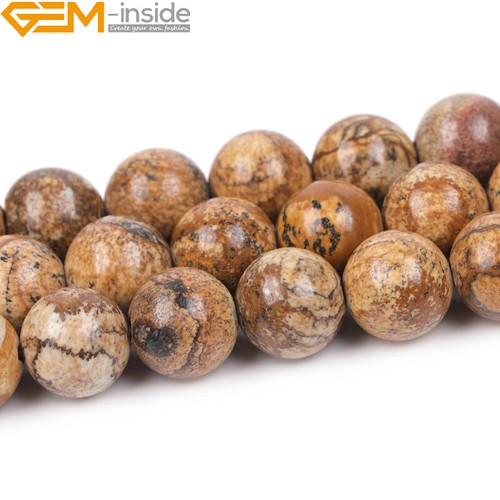 Yellow Picture Jasper Beads 15" Round Chakra Balancing Strand Natural Stone - Picture 5 of 31