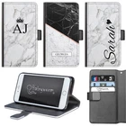 Personalised Grey Marble Name Initials PU Leather Wallet Flip Phone Case