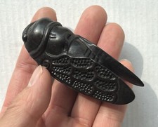 Ebony Wood Carved Cicada Pendant Statue Collection Hand Toy Decor