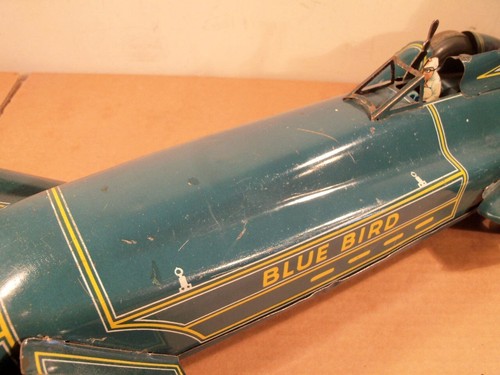 SUPERB TINPLATE CLOCKWORK GUNTHERMANN "BLUE BIRD" LAND SPEED RECORD CAR (1930's) - Picture 9 of 18