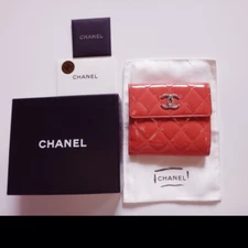 CHANEL Mini Wallet Coin Purse Coco Mark Compact Enamel Salmon pink