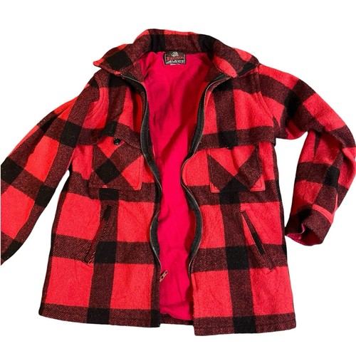 Vintage Johnson Woolen Mills Wool Jacket Hunting Red Plaid Mackinaw 36/38 - Picture 2 of 16