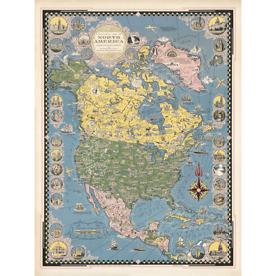 1945 Ernest Dudley Chase Bildkarte Nordamerika XL Wandbild Leinwanddruck