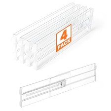 Drawer Dividers for Clothes, 4" High 10.6" 4 Pack Clear, 4" High 10-17" Long