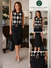 Lauren Ralph Lauren Black Pencil Skirt with Gold Belt Size 8 NWOT