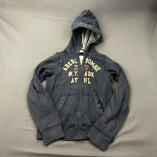 Abercrombie Kids Muscle Hoodie Boys XL Navy Blue Spellout Logo Lined Full Zip