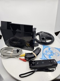 Nintendo Wii Black Console RVL-101 Bundle With Mario Kart Tested Works Free 📦 