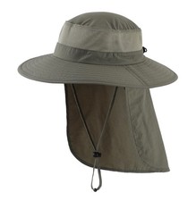 Outdoor UPF50 Mesh Sun Hat Wide Brim Fishing Hat with Neck Flap Pea Green