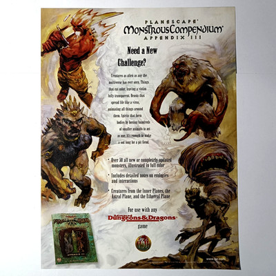 Planescape Monstrous Compendium Appendix III 1998 print ad TSR AD&D frameable