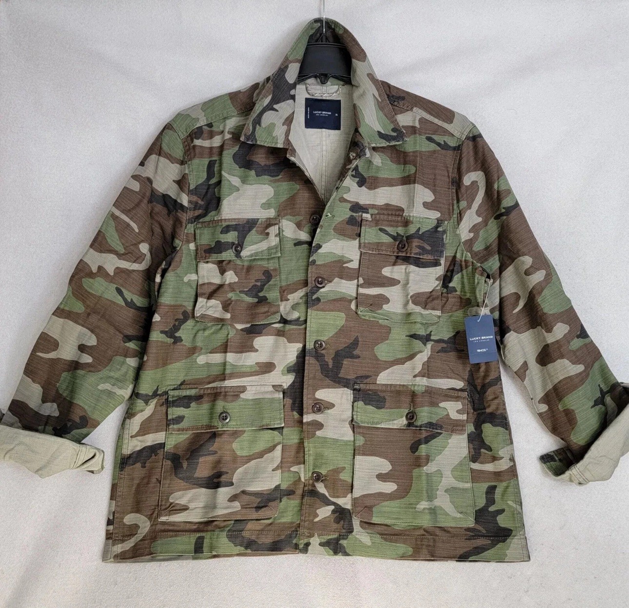 Lucky Brand Shirt Jacket Mens Size S Green Camo Military Out